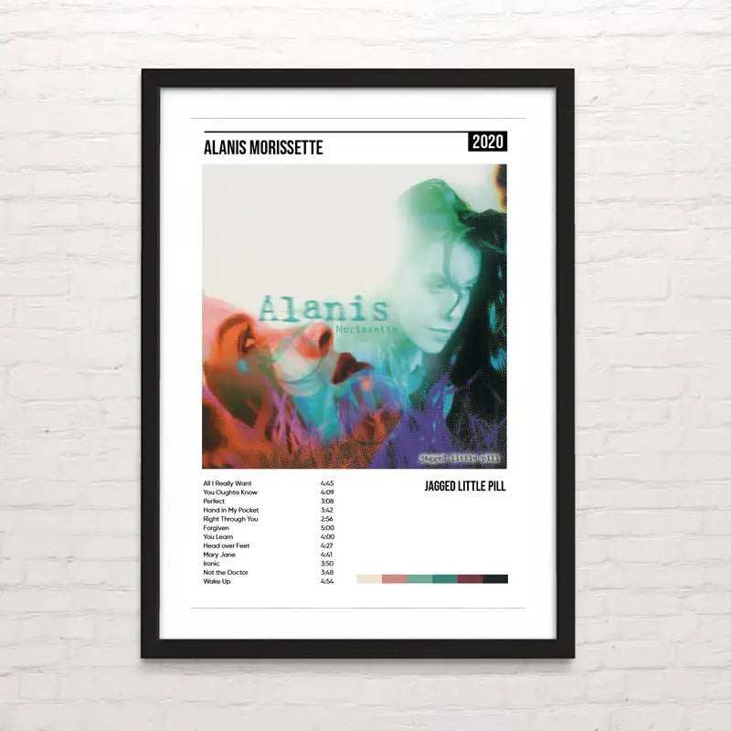 Póster de Alanis Morissette Jagged Little Pill, álbum icónico de rock alternativo de los años 90, disponible en Posterinc.
