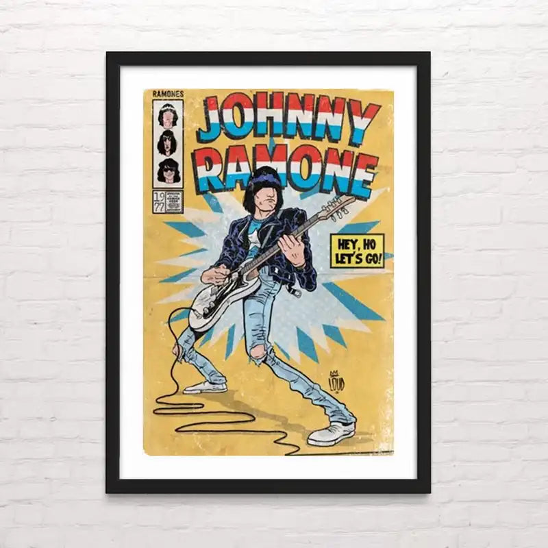 Póster musical de Johnny ramone con fondo artístico – impresión de alta calidad