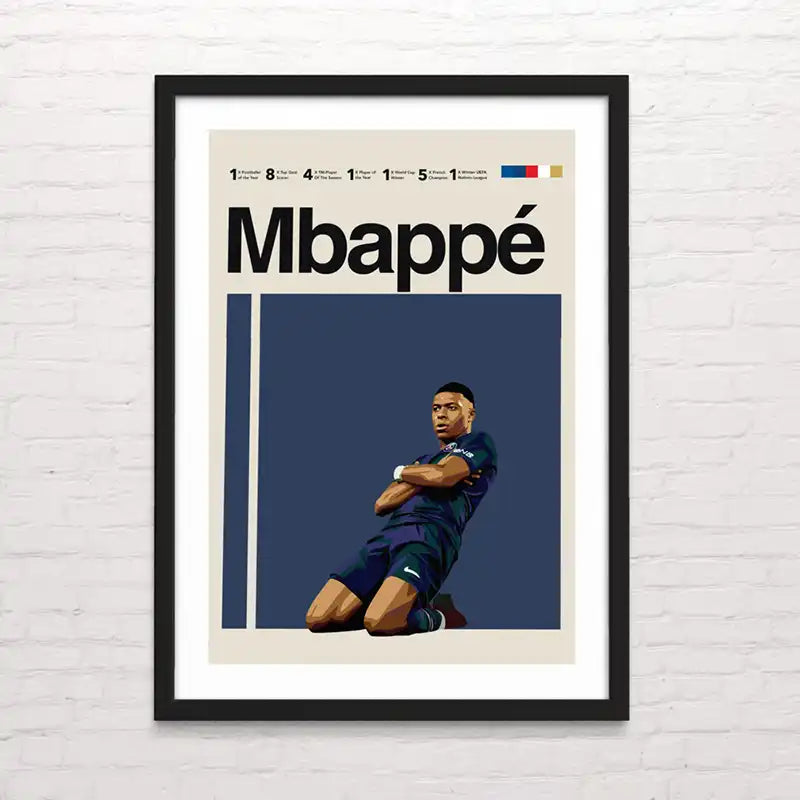Póster de Kylian Mbappé
– ilustración deportiva decorativa