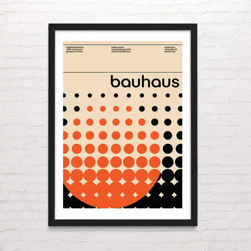 Póster Bauhaus con círculos, triángulos y rectángulos – diseño geométrico