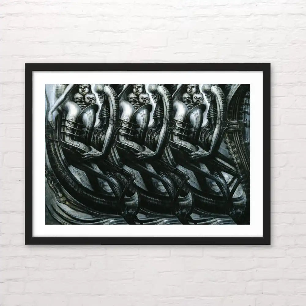 Arte oscuro futurista tipo Giger – diseño detallado para decoración