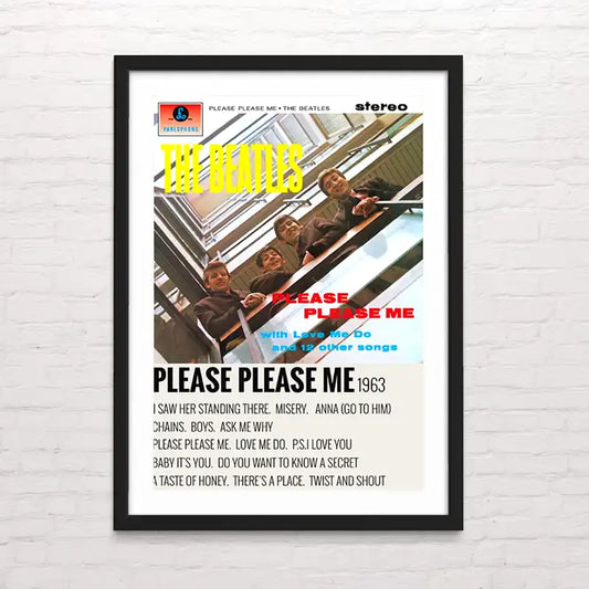 Póster de The Beatles please please me con diseño retro – arte mural por Posterinc Studio