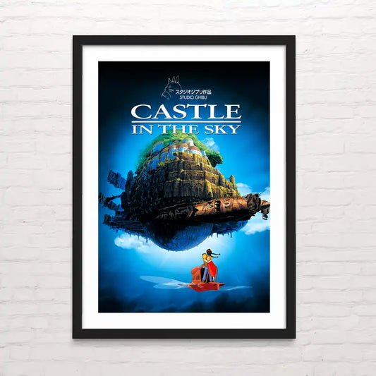 Póster retro de El Castillo en el Cielo – arte Ghibli para decoración mural