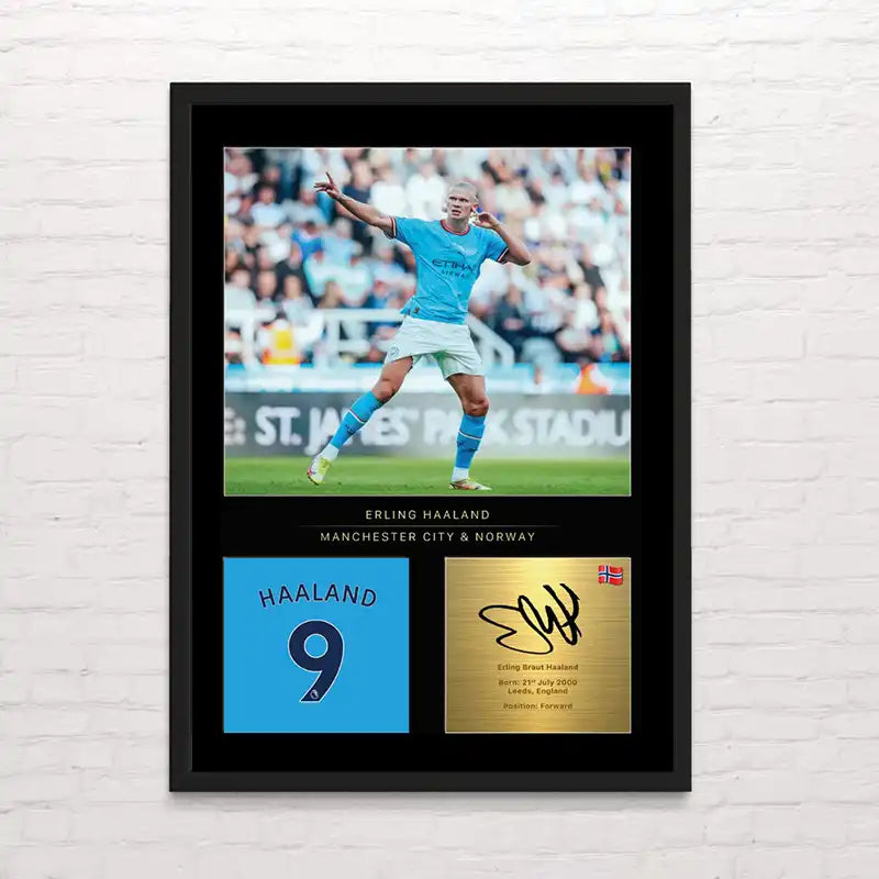 Póster de Erling Haaland en movimiento – impresión deportiva detallada