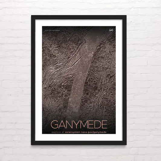 Póster del planeta Ganymede con anillos – arte astronómico para decoración