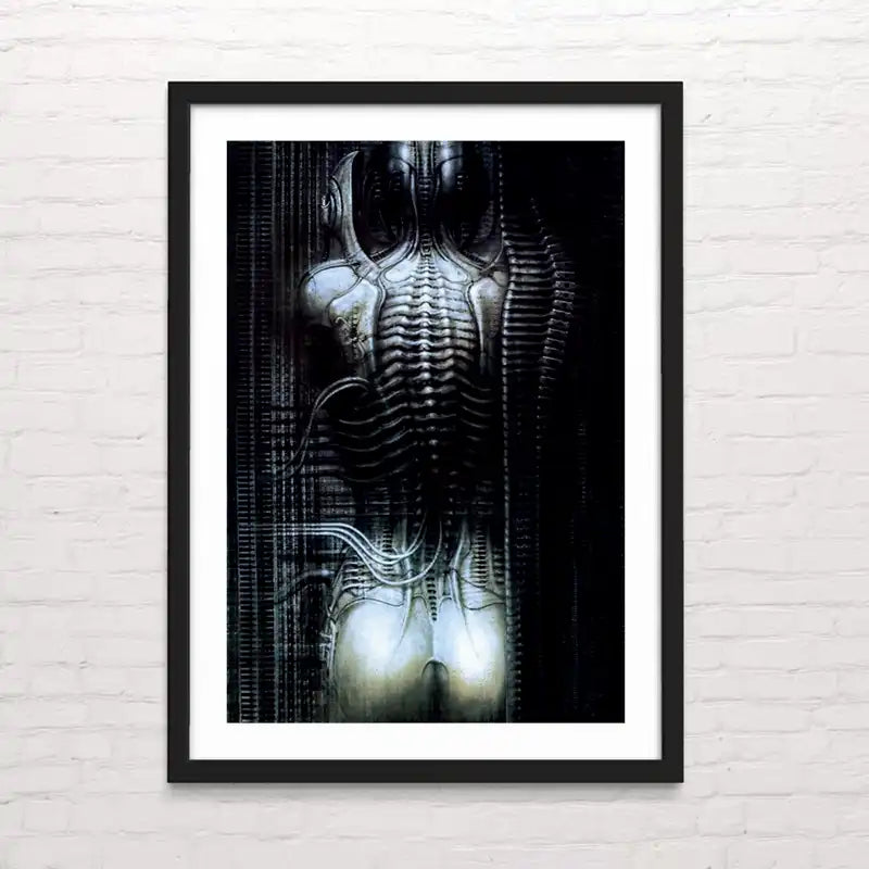 Arte oscuro futurista tipo Giger – diseño detallado para decoración
