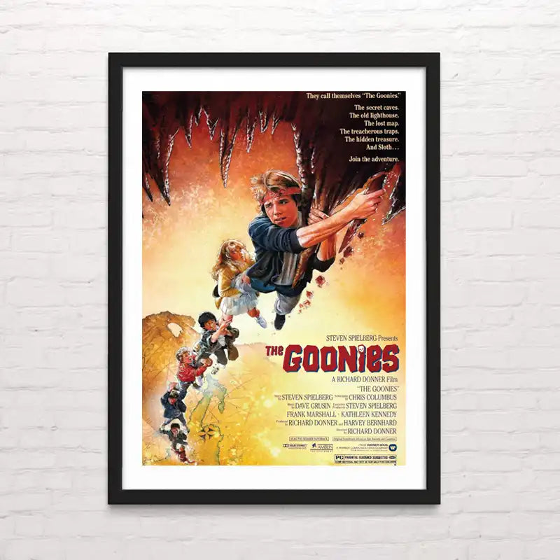 Ilustración retro de cine clásico – The Gonnies tonos nostálgicos. Posterinc.cl
