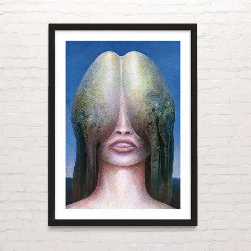 Head with Fish Diseño de arte biomecánico estilo Giger – ilustración detallada