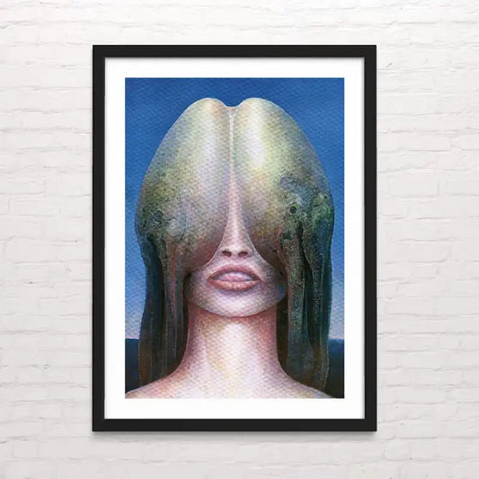 Head with Fish Diseño de arte biomecánico estilo Giger – ilustración detallada