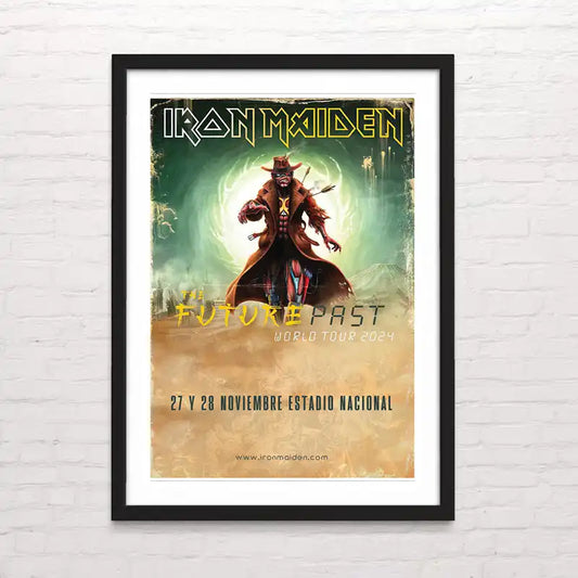 Póster musical Iron Maiden - Future Past World Tour con fondo artístico – impresión de alta calidad