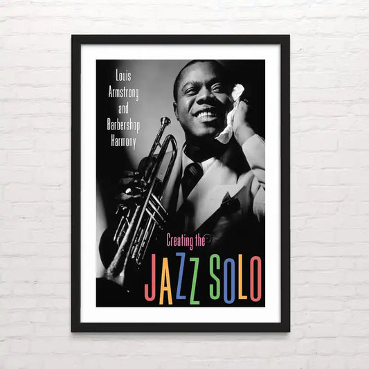 Louis Armstrong and Barbershop Harmony. Diseño minimalista inspirado en el jazz con silueta de trompeta