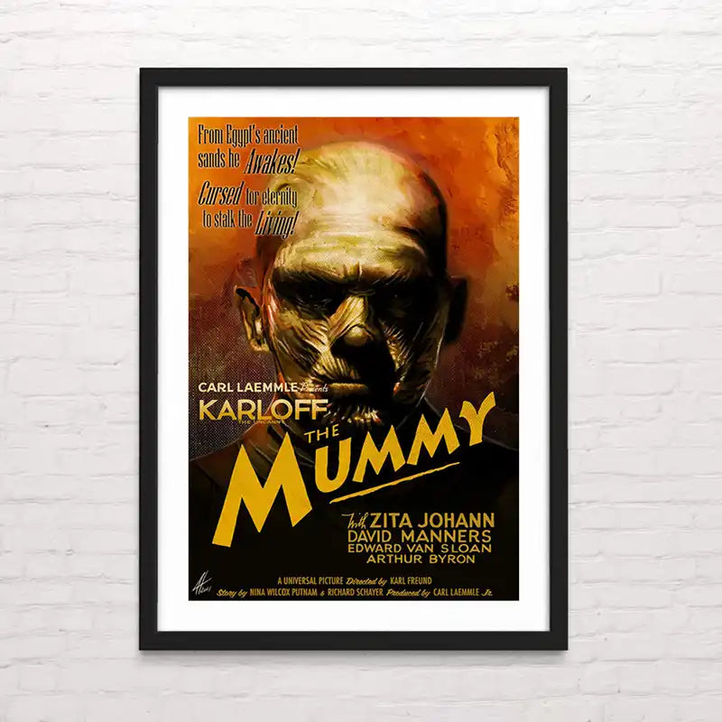 Póster cinematográfico clásico –  La Momia - Boris Karloff - diseño icónico restaurado
