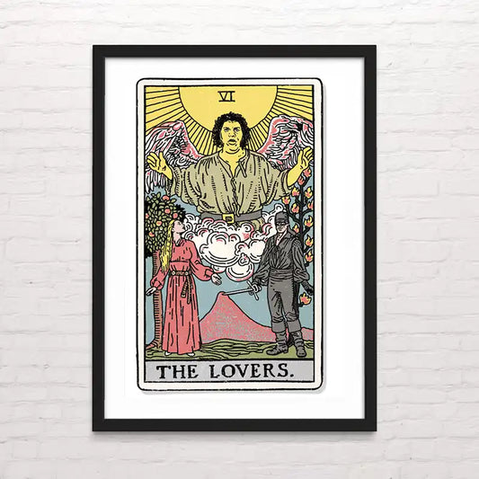 Carta del tarot The lovers reinterpretada en estilo cómic – impresión detallada. Posterinc.cl