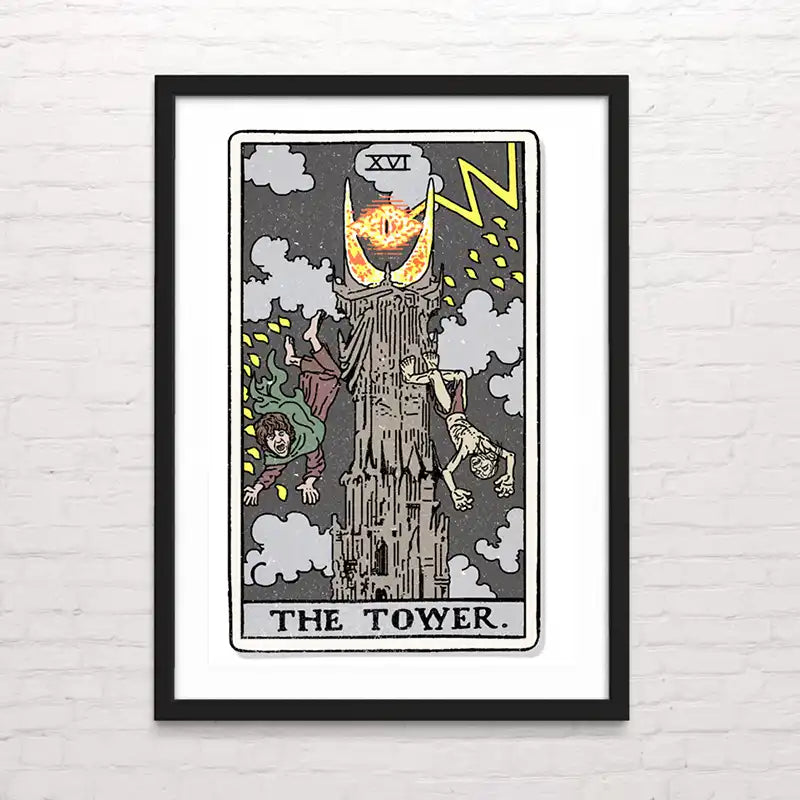 Póster de carta del tarot The Tower estilo cómic – impresión en alta calidad. Posterinc.cl