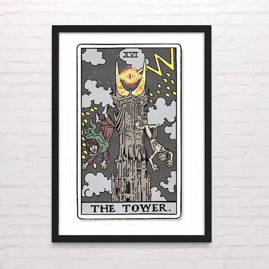 Póster de carta del tarot The Tower estilo cómic – impresión en alta calidad. Posterinc.cl