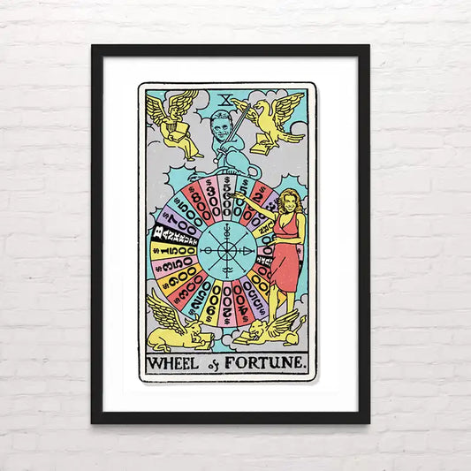 Rueda de la fortuna Carta del tarot reinterpretada en estilo cómic – impresión detallada