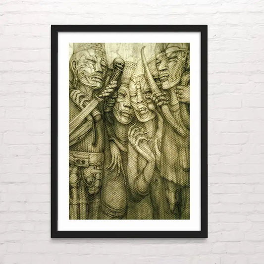 Witnesses Póster inspirado en Giger con tonos metálicos y futuristas