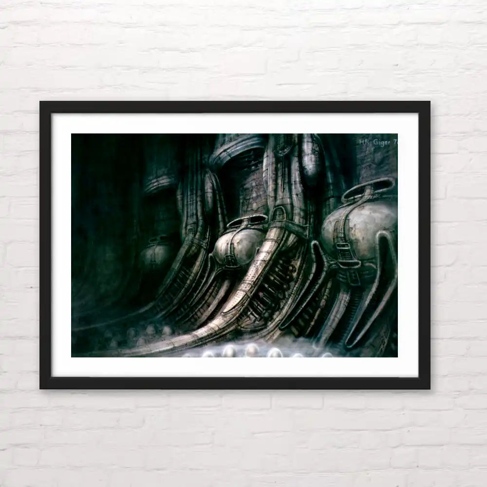 Alien Póster futurista oscuro inspirado en H.R. Giger – decoración artística
